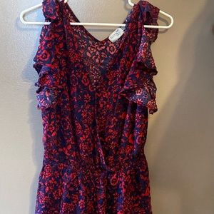 Red and blue shorts romper